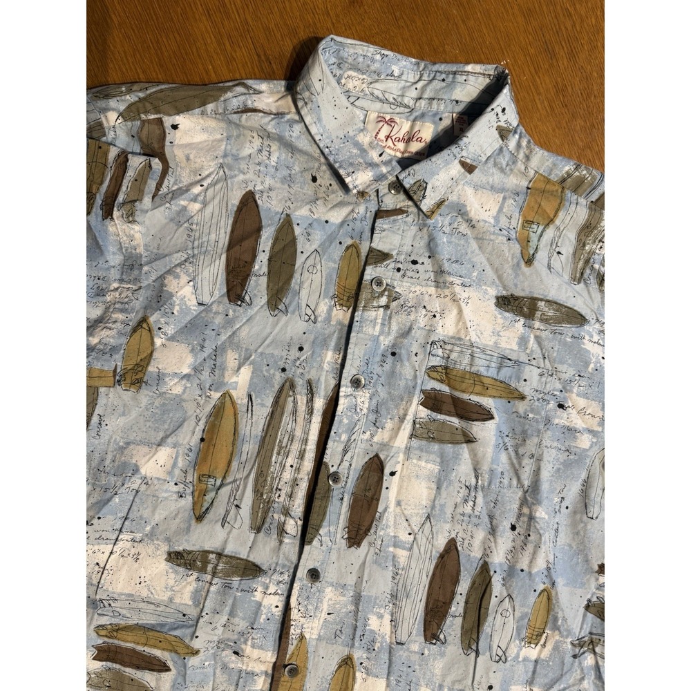VTG Kahala Hawaiian Shirt Men XL Surfboard Blueprint Print Aloha Made Hawaii USA
